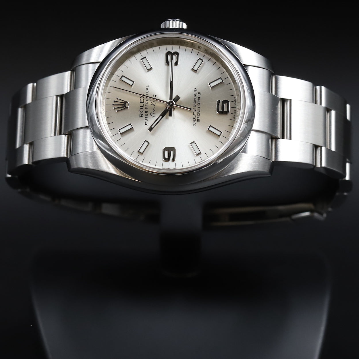 ROLEX Stainless Steel 34mm Oyster Perpetual Air-King Watch White Roman  14000 1118415 | FASHIONPHILE