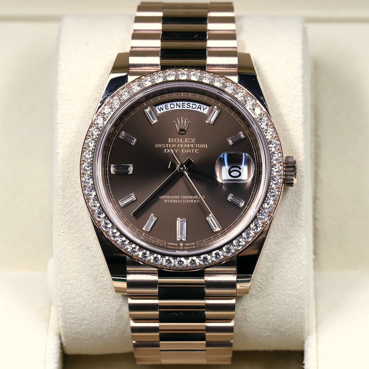 Rolex day date on sale rose gold baguette