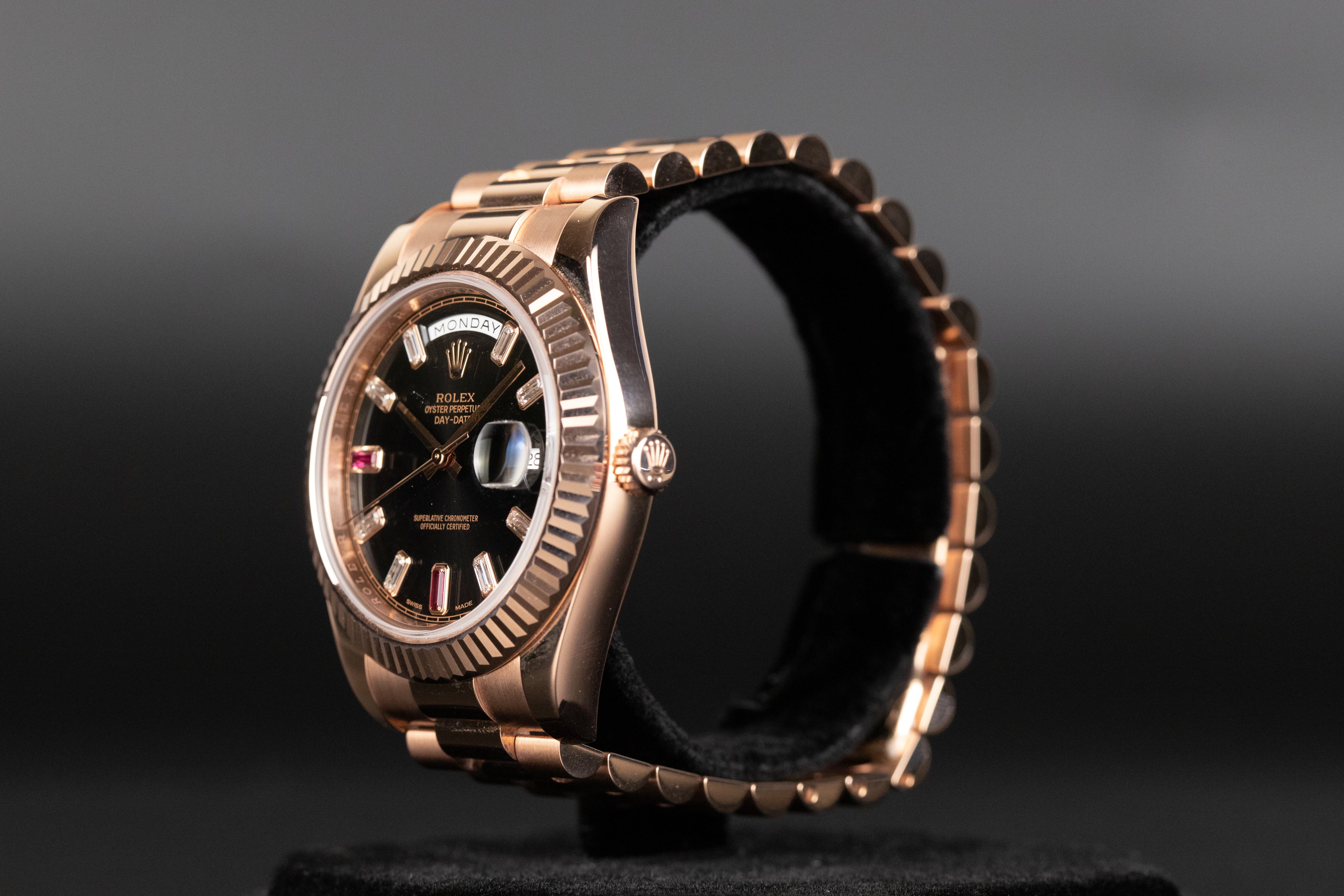 Rolex218235 DayDate II Ruby Dial Newport Watch Club